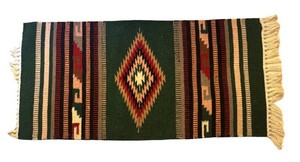 LL2 - Vintage Zapotec Rug Green Diamond Motif