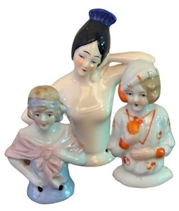 LL2 - Vintage Porcelain Pin Cushion Half Dolls (Lot of 3)