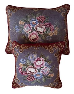 LL2 - Two Needlepoint Floral Accent Pillows