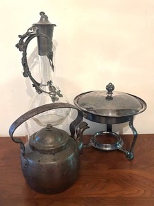LL2 - Antique Victorian Claret Jug, Copper Teapot & Serving Dish Mixed Lot