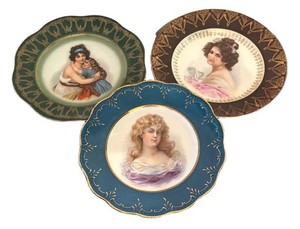 LL2 - Set of Three Vintage Portrait Plates by Dresden, Mignon & Royal Vienna Style