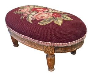 LL2 - Victorian-Style Floral Needlepoint Footstool