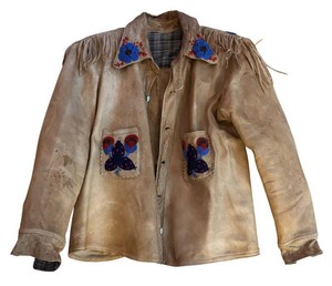 LL2 - Antique Buckskin Jacket Plains Cree Style Beadwork Display Piece
