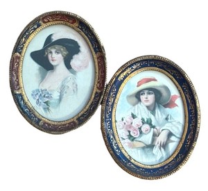 LL2 - Two Vintage Portrait Prints in Broulle Frames