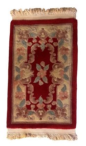 LLR - Vintage Aubusson Style Wool Runner Rug Red Floral Medallion 19 X 34 in