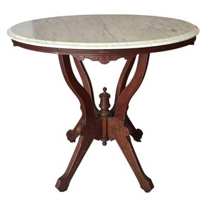 LLR - Antique Eastlake Walnut Parlor Table Marble Top