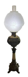 LR - Antique Banquet Table Lamp Frosted Grape Embossed Shade