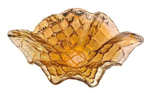 K - Vintage Murano Gold Amber Glass Ruffled Bowl