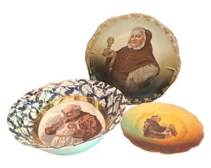 LR - Vintage Friar Motif Plates & Bowl
