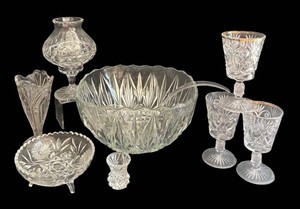 K - Assorted Vintage Crystal and Glass Bowl, Vase, Stemware and More