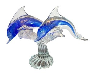 DR - Murano Style Glass Dolphin Sculpture