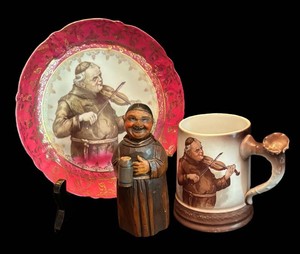 K - Vintage Friar Plate, Mug & Bottle Opener Figurine