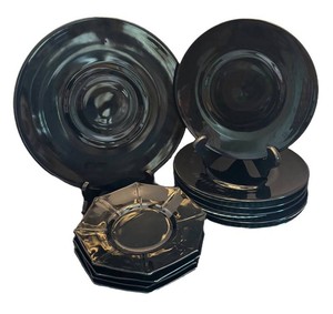 K - Vintage Black Amethyst Glass Plate Assortment