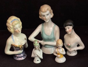 LR - Five Antique Porcelain Half Dolls