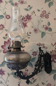 K - Antique Wall Mount Oil Lamp With Glass Chimney