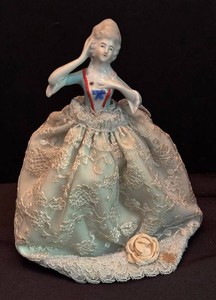 LR - Vintage Boudoir Doll Porcelain & Cloth Body Lace Dress