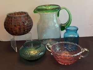 KG - Variety of Beautiful Glassware Glass Pitcher, Vase, Candle Holder, Dishes and More