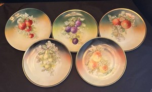 K - Set of Five Vintage Triple Crown Fruit Motif Plates