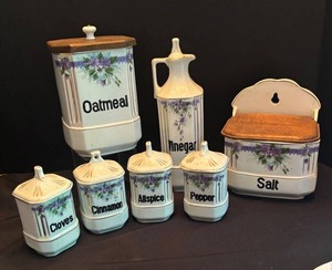 K - Vintage Floral Kitchen Canister Set & Cruet