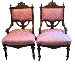 LL1 - Pair of Antique 1860s Renaissance Revival Victorian Pink Chairs