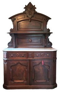 LL1 - Antique Renaissance Revival Walnut Sideboard With Marble Top