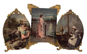LL1 - Antique Victorian Gilt Metal Tabletop Photo Frames with Prints
