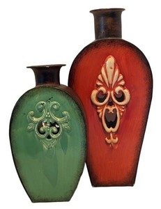 LL1 - Decorative Green & Red Vases (Set of 2)