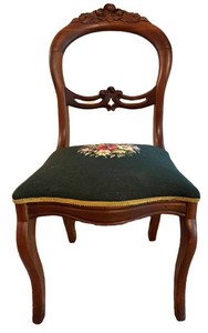 LL1 - Antique Victorian Balloon Back Side Chair With Needlepoint Seat