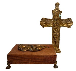 LL1 - Vintage Bronze Reliquary Cross & Cherub Box Mixed Lot