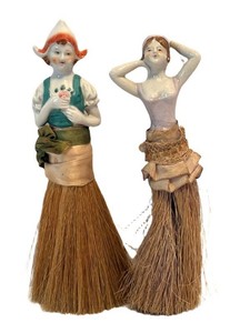 LL1 - Antique Porcelain Half Doll Whisk Brooms (Lot of 2)