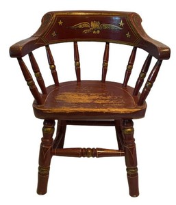 LL1 - Antique American Windsor Style Childs Chair With Folk Art Decoration