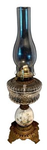 LL1 - Victorian Antique Kerosene Oil Lamp With Porcelain Base & Brass Burner