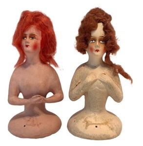 LL1 - Antique 1920s Chalkware Half Doll Busts (Lot of 2)