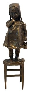LL1 - Juan Clara Ayats Girl on a Stool Bronze Figure