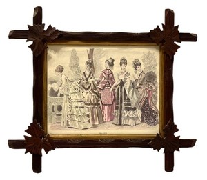 LL1 - Antique 1874 Hand-Colored Fashion Plate Lithograph in Ornate Frame