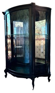 LL1 - Vintage Tiger Oak China Cabinet With Serpentine Glass