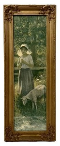 LLR - Vintage Framed Wall Art Young Shepherdess With a Lamb