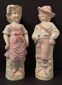 LLR - Antique Victorian Bisque Porcelain Boy & Girl Figurines (Lot of 2)