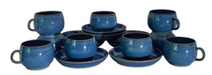 LR - Denby Rams Head Stoneware Cups & Saucers (Lot of 17)