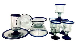 K - Hand Blown Recycled Glass Serveware Set of 11