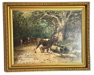 LR - Vintage Pastoral Landscape Painting in the Style of Thomas Biglow Craig Gilt Framed