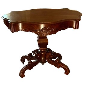 LR - Antique Walnut Carved Pedestal Accent Table