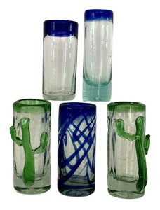 LR - Mexican Hand Blown Glass Shot Glasses Set of 5