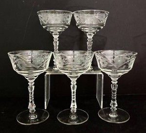 DR -Vintage Libbey Rock Sharpe Halifax Pattern Wine Glasses (Lot of 5)