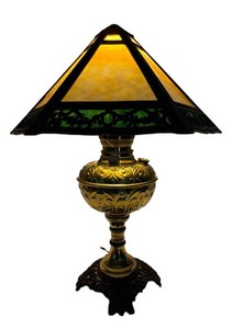 LR - Antique Edward Miller Table Lamp With Pyramid Shade