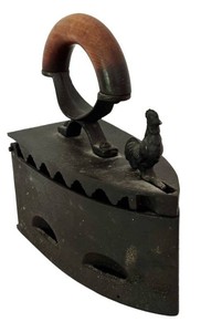 B2 - Antique Cast-Iron Rooster Finial Box With Wooden Handle