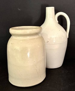 LR - Vintage Primitive Stoneware Croc & White Glazed Jug (Lot of 2)