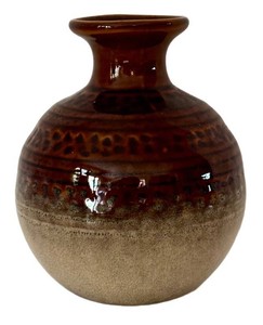 DR - Vintage Ceramic Brown Glazed Pottery Vase