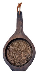 K - Antique Chinese Mooncake Mold Koi Fish Hand-Carved Wood