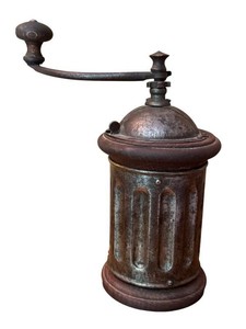 K - Antique French Coffee Mill Peugeot Freres Ribbed Metal Wood Crank